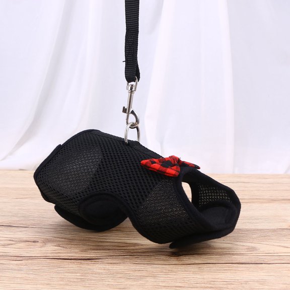 DEEPCRAFF Small Pet Harness Black Breathable Mesh Air Fabric Stylish Bow Design for Pets