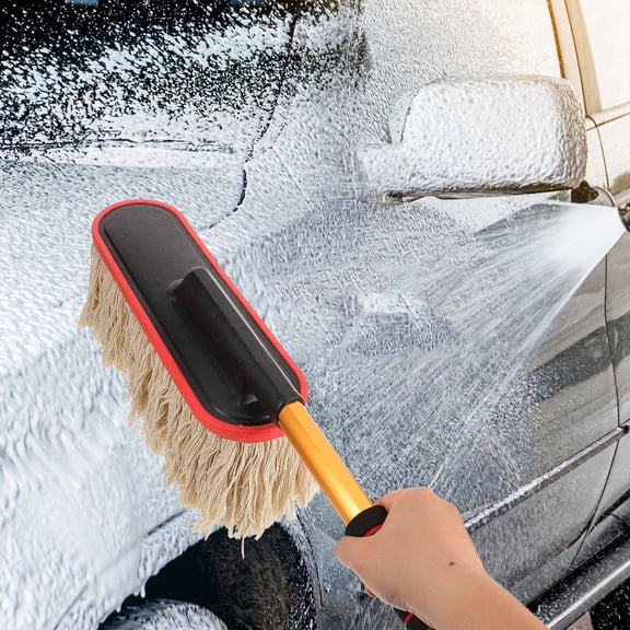 DEEPCRAFF Soft Car Cleaning Brush 1 Piece Beige Cotton Thread Duster with Ergonomic Plastic Handle