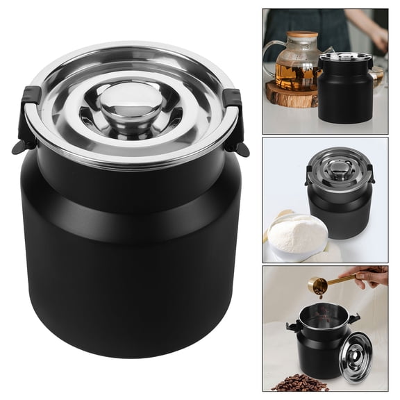 DEEPCRAFF Black Stainless Steel Water Storage Jug with Sealed Lid for Kitchen and Camping