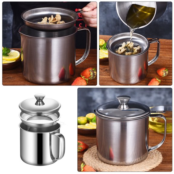 DEEPCRAFF Stainless Steel Oil Container for Households Grease Filter Pot 1Set