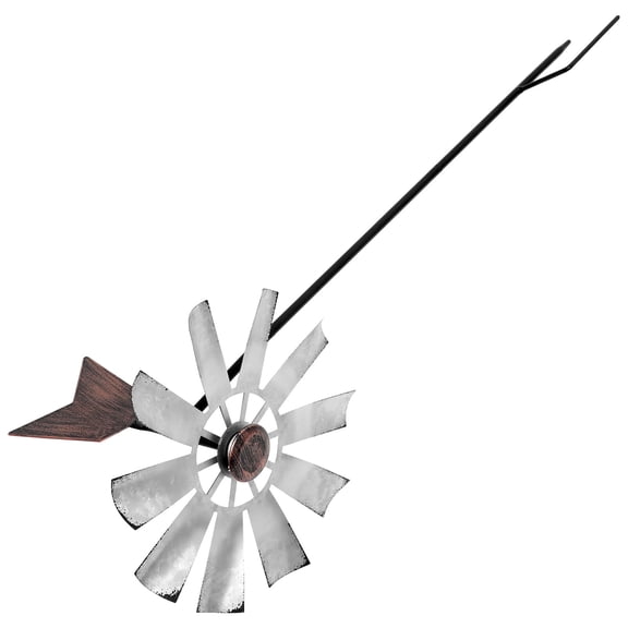 DEEPCRAFF Decorative Plated Silver Iron Windmill Large Rotatable for Outdoor Gardens