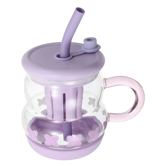DEEPCRAFF Stylish Violet Glass Cup with Handle and Straw for Coffee Tea Brewing and Travel