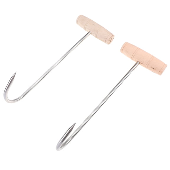 DEEPCRAFF T-Shaped Meat Hanging Hooks 2Pcs in Stainless Steel and Wood for Restaurant Kitchens