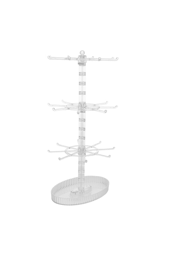Clear Rotating Jewelry Organizer Stand with 3 Tiers for Necklaces, Bracelets, Keychains and Accessories Display