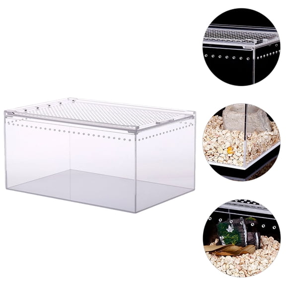 DEEPCRAFF Transparent Acrylic Reptile Feeding Box with Escape Proof Cover for Safe Climbing and Breeding Habitat