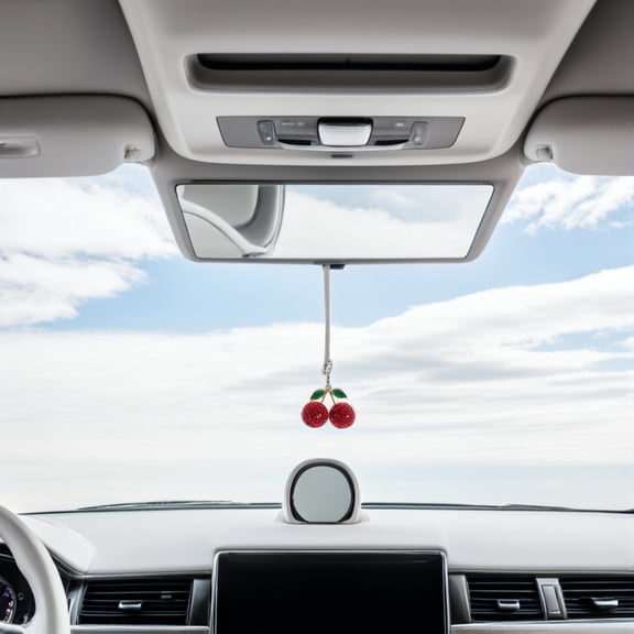 DEEPCRAFF Red Rhinestone Cherry Car Hanging Ornament Pendant Charm for Rearview Mirror Decoration Accessory