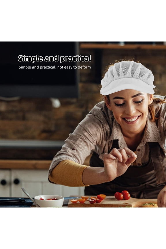 Unisex White Chef Beanie Cooking Cap Polyester Cotton Blend Hair Net for Food Service