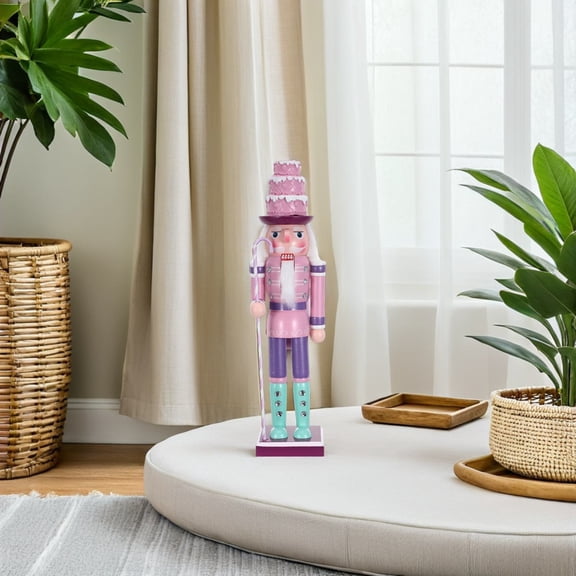 DEEPCRAFF Pink Wooden Nutcracker Figurine for Festive Home Decor