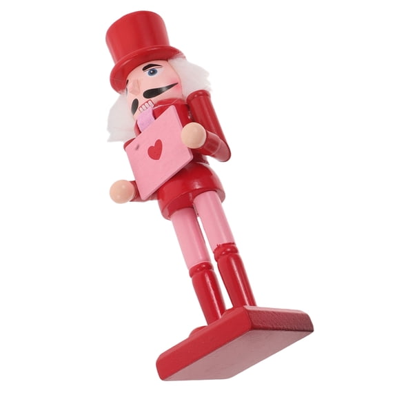 DEEPCRAFF Handcrafted Wooden Nutcracker Ornament with Heart Motif for Valentines Day Home Decoration and