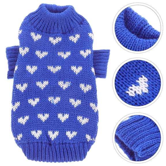 DEEPCRAFF Valentines Day Style Blue Knitted Dog Sweater Durable and Adorable Wear