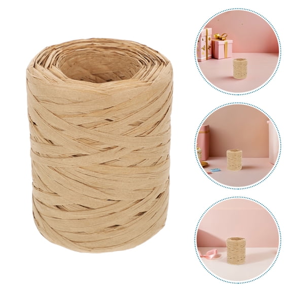 DEEPCRAFF Khaki Natural Raffia Paper Ribbon for DIY Craft Wrapping and Weaving Projects