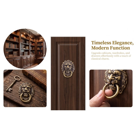 DEEPCRAFF Vintage Brass Lion Head Door Knocker with Elegant Coffee Finish Durable Pull Handle for Home Decor