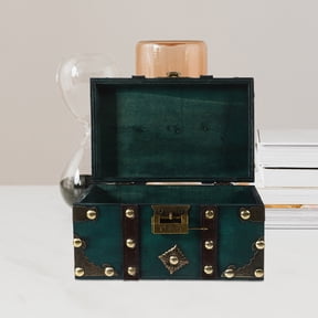 DEEPCRAFF Vintage Dark Green Wooden Storage Chest with Lock - Wood Keepsake Box for Secure Home Organization