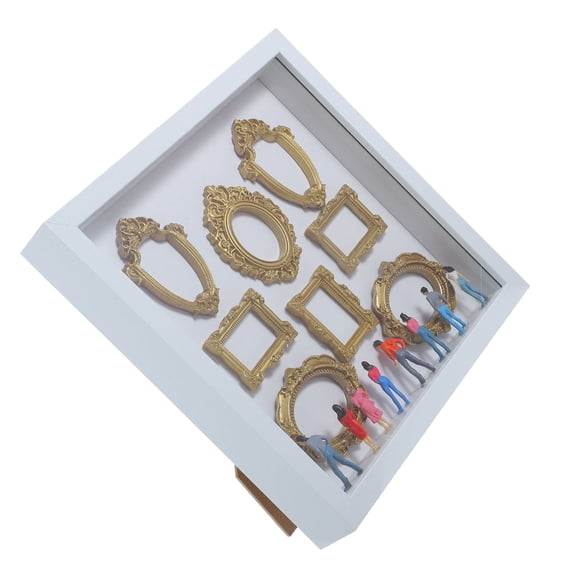 DEEPCRAFF White Dollhouse Photo Frame Museum Style with Gold Detail for Unique Home Display