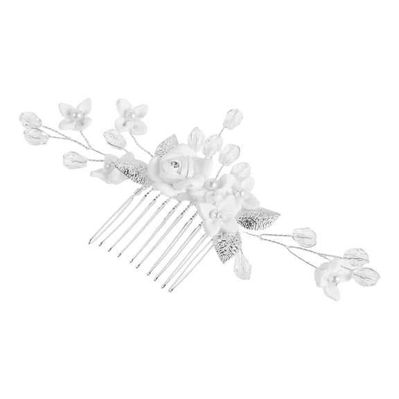 DEEPCRAFF White Beaded Floral Hair Comb Handmade Bridal Hair Decoration for Formal Occasions