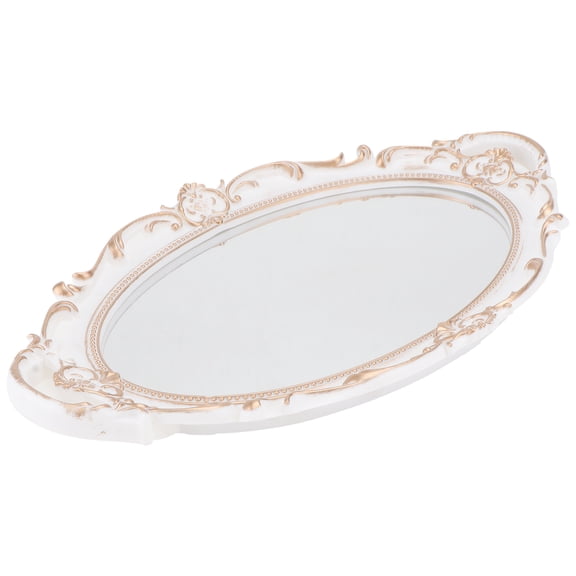 DEEPCRAFF White Oval Mirrored Tray Decorative Mirror Vanity Tray for Jewelry Makeup Organizer and Serving