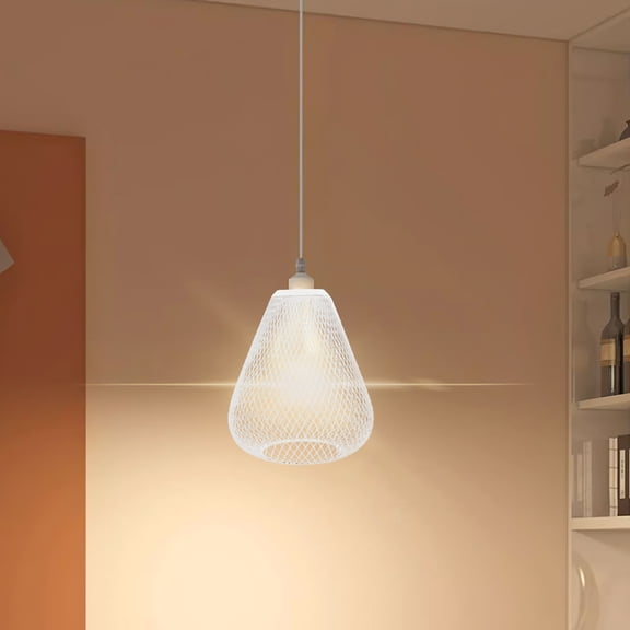 DEEPCRAFF White Retro Metal Lampshade Pendant Light Vintage Iron Wire Mesh Cage
