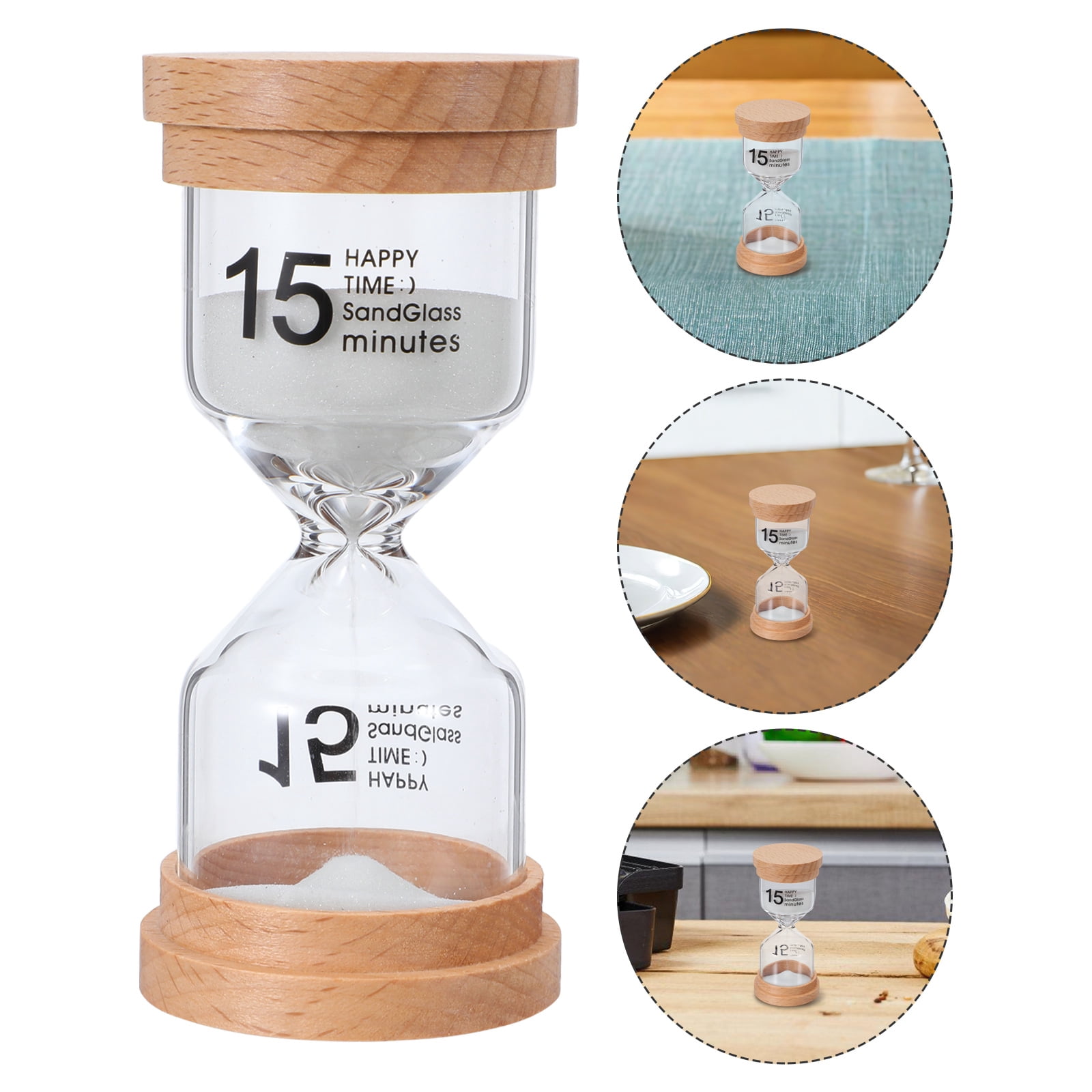 DEEPCRAFF White Wood Sand Timer Hourglass 15 Minute Silent Countdown ...