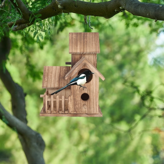 DEEPCRAFF Decorative Brown Wooden Bird House Nesting Cottage for Small Birds Outdoor Use