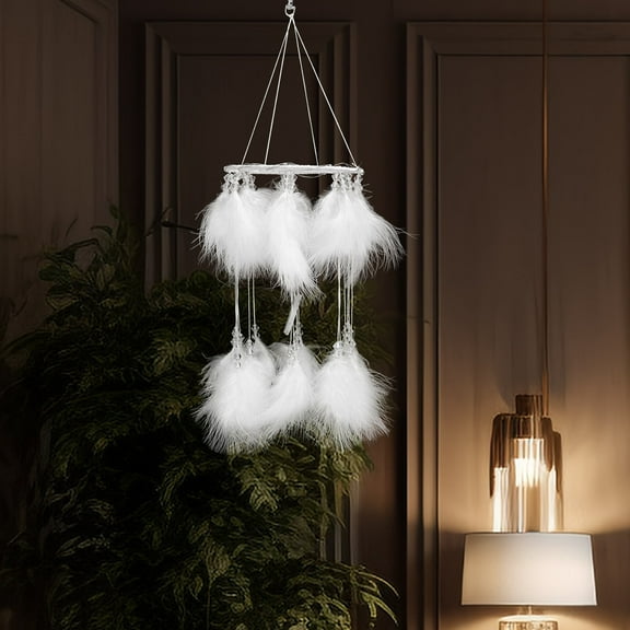 DEEPCRAFF White Wind Chime Dream Catcher Pendant with Lamp Design, Decorative Hanging Ornament for Home and Car