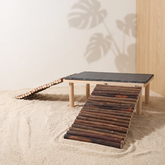 DEEPCRAFF Wooden Bearded Dragons Basking Platform - Reptile Tank Ramp