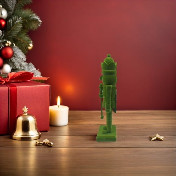 DEEPCRAFF Wooden Nutcracker Soldier Ornament with Green Flocking Elegant Holiday Table Centerpiece Decoration