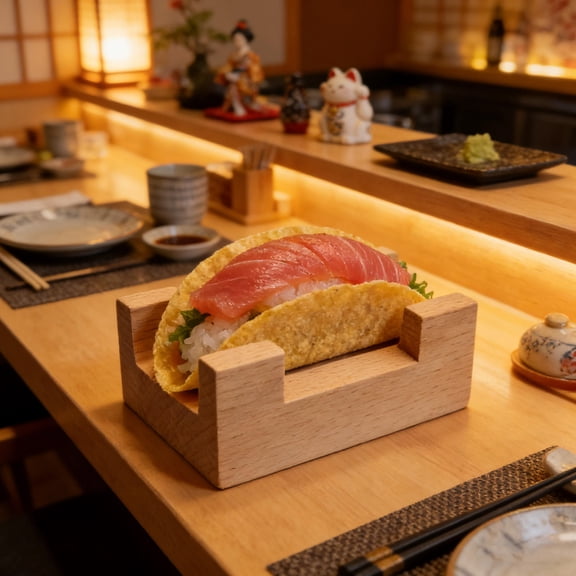 DEEPCRAFF Japanese Style Wooden Sushi Hand Roll Holder Stand Tray for Home Serving and Sushi Presentation