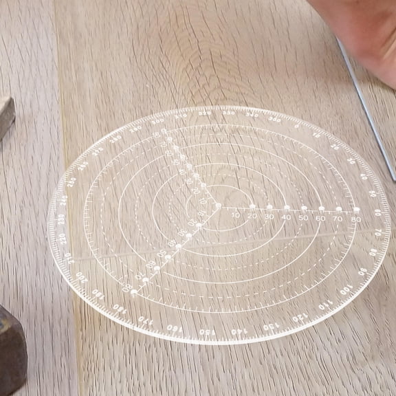 DEEPCRAFF Transparent Woodworking Circle Ruler Compass, Plastic Measuring Tool for Drawing Circles, Drafting Templates, 1 Set
