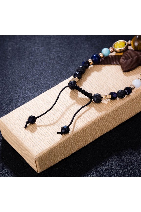 Solar System Woven Bracelet with Polished Stone and Stretch Elastic Band Unique Space Style Jewelry