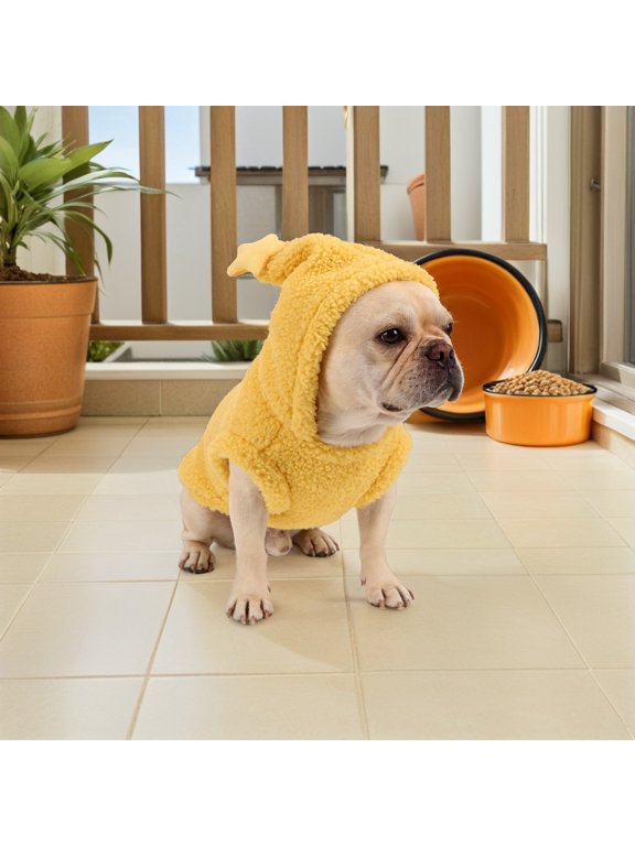 Yellow Fleece Dog Coat Soft Insulated Hoodie for Home Winter