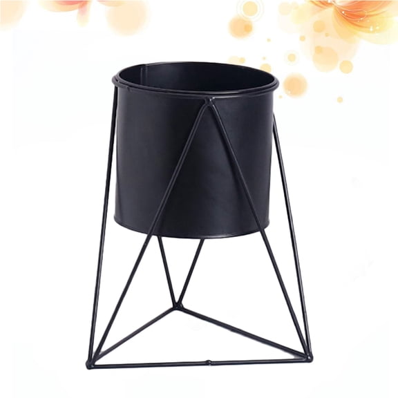 DEEPCRAFF metal flower stand Planter Pot with Geometric Iron Stand for Indoor Plants Black 1Pack