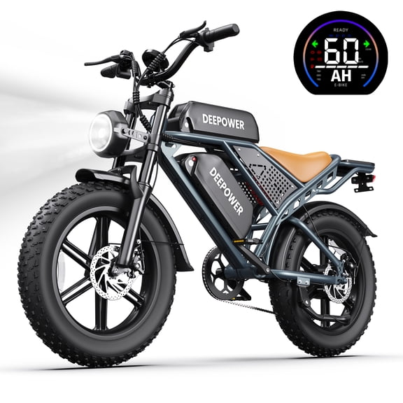 DEEPOWER Electric Bike for Adults, 2000W Peak Motor& 32MPH Electric Dirt Bike48V 60AH Battery, 70-160 Max Miles,Dual Suspension Ebikes for Adults, 20" Fat Tire E Bike