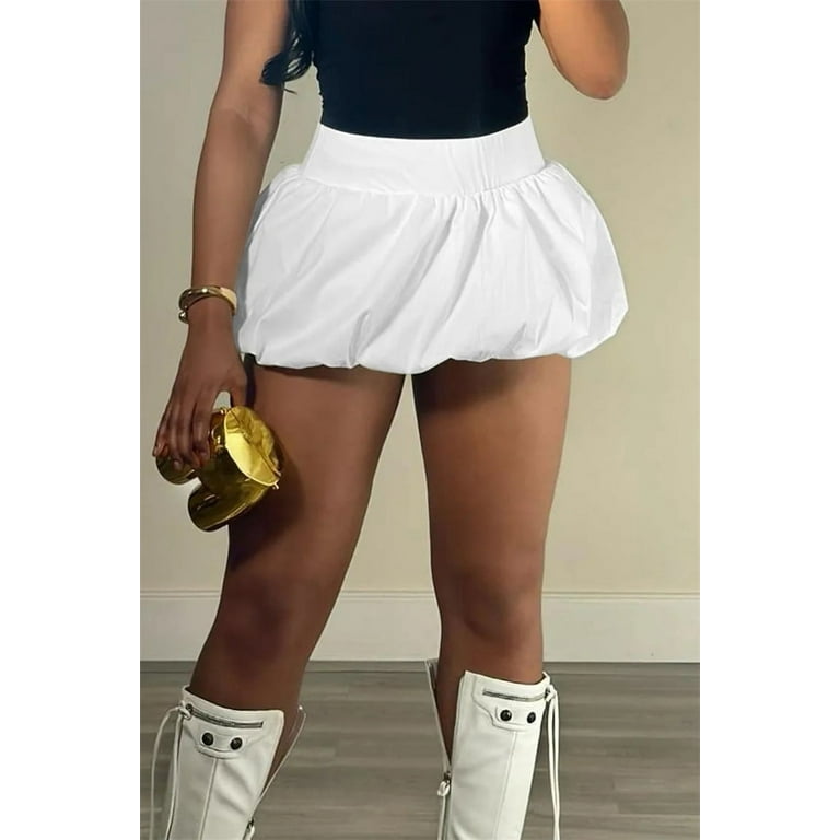 DEEPTOWN White Balloon Micro Mini Skirt 2024 New Sexy Club DEEPTOWN White Balloon Micro Mini Skirt 2024 New Sexy Club