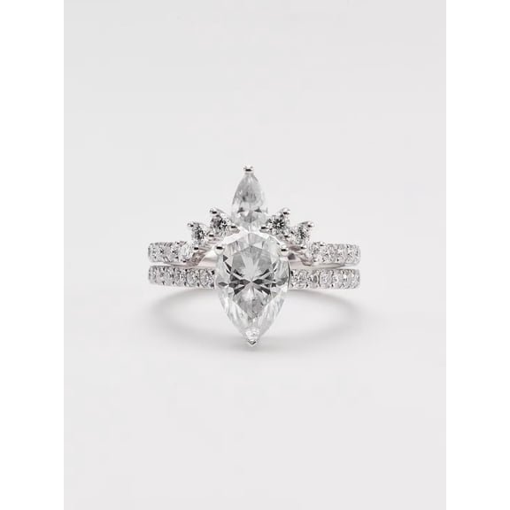 DEER 14K White Gold Teardrop Ring - A Falling Tear of Joy for Her"  "Dainty Teardrop Wedding Band for Women | DEER 14K White Gold Collection"