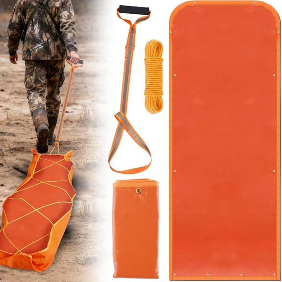 DEER Drag Sled Heavy Duty Tear Resistant Hunting Sled with Drag Harness and Rope Portable Hunting Accessories for Game Dragging Hauling Elk Turkey Duck and Ice Fishing Gear