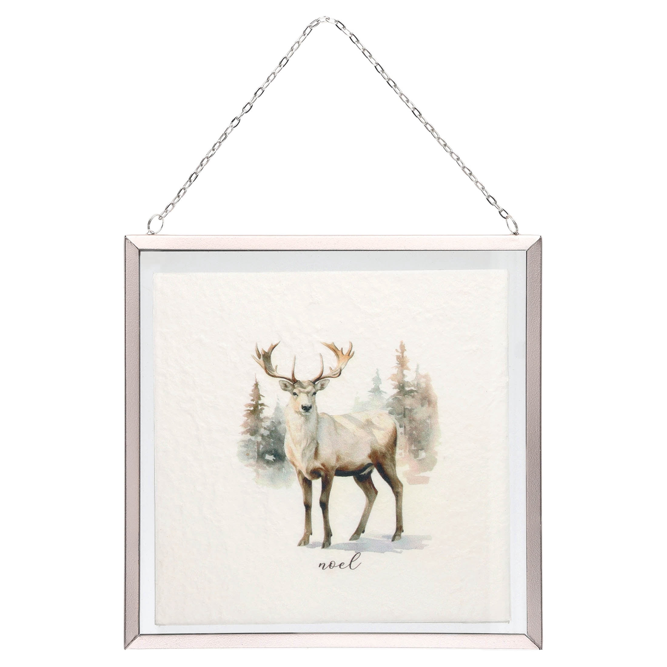 Double-Sided Poinsettia and Deer Framed Christmas Wall Art, White and Green, 8" x 8", by Holiday Time