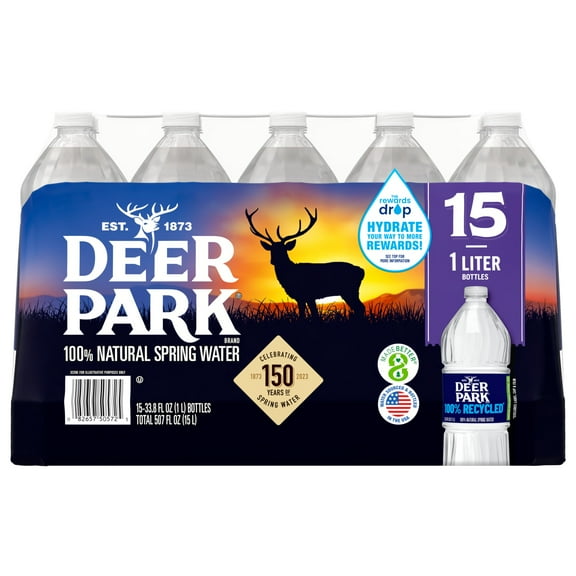 DEER PARK Brand 100% Natural Spring Water, 1-Liter Plastic Bottles (Pack of 15)