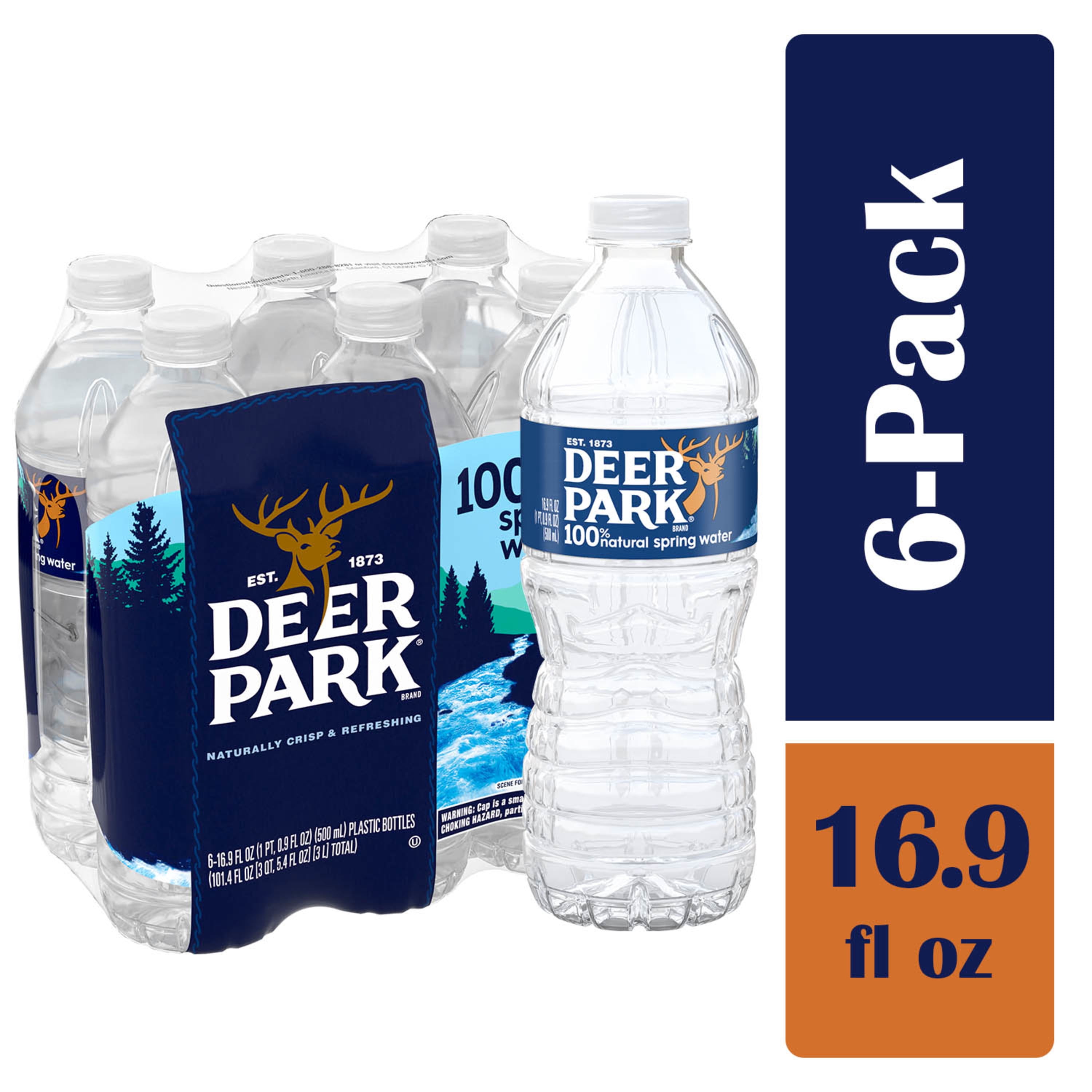 DEER PARK Brand 100% Natural Spring Water, 16.9-ounce plastic bottle (Pack of 6)
