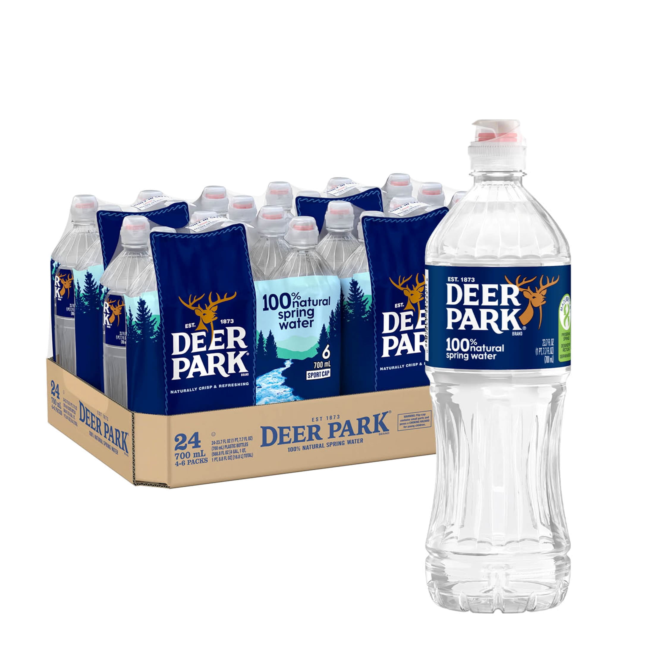 Deer Park Spring Water, Sport Cap, 23.7 Fl Oz, 24-Pack Plastic Bottles