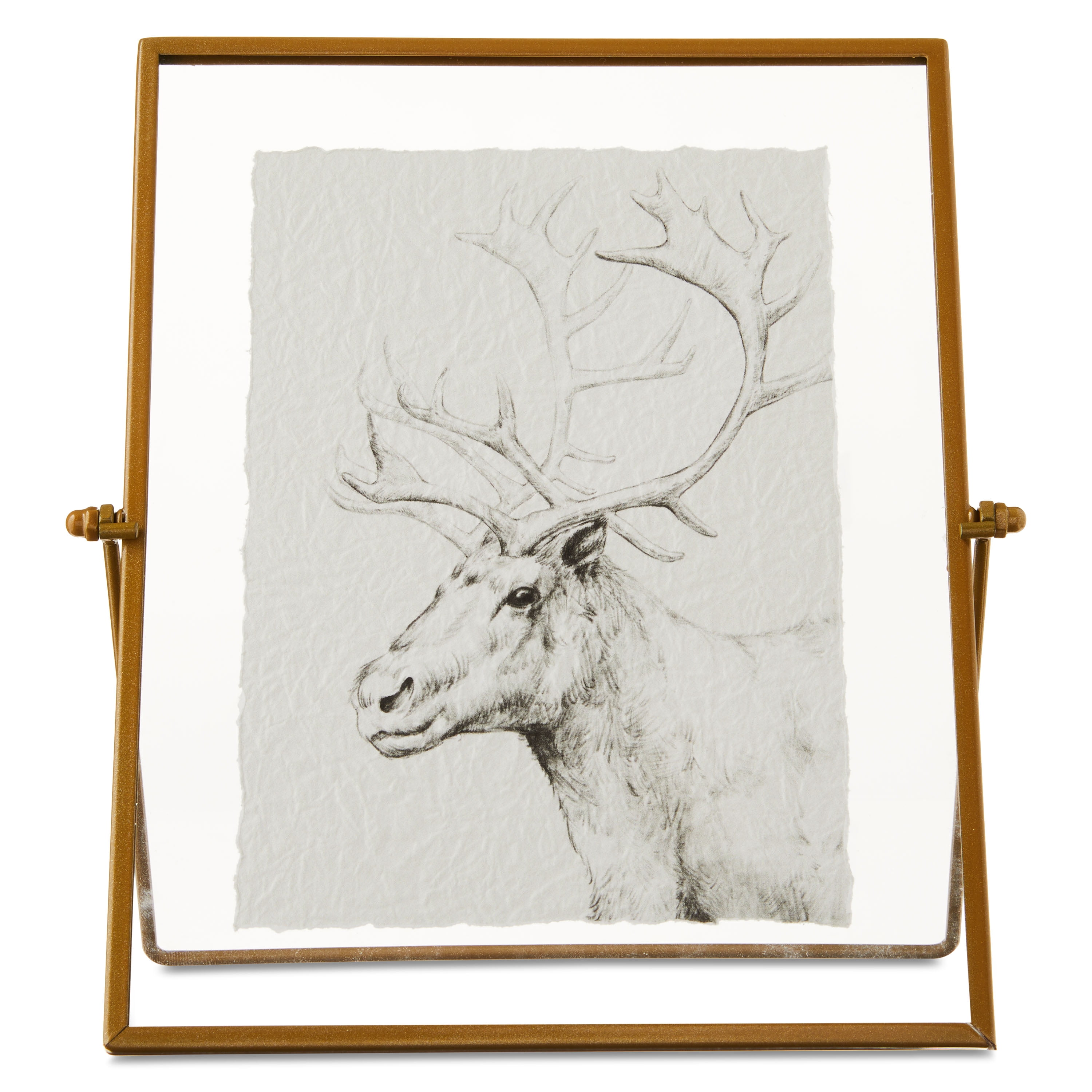 Deer Pencil Drawing Framed Traditional Christmas Tabletop Decoration, 7" x 9", by Holiday Time
