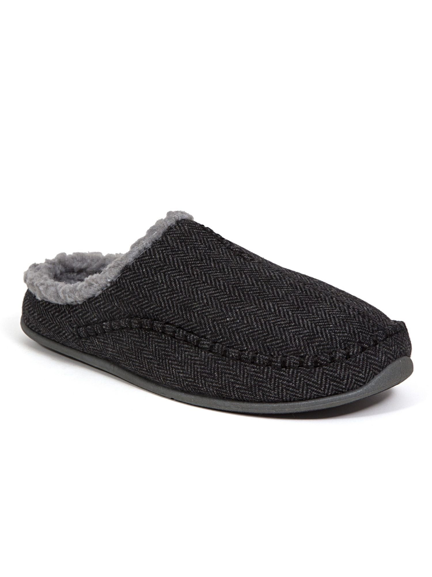 DEER STAGS Mens Black Herringbone Comfort Slipperooz Round Toe Slip On Slippers Shoes 7 M