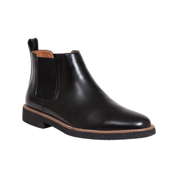 DEER STAGS Mens Black Moisture Wicking Goring Rockland Round Toe Block Heel Leather Boots Shoes 8 W