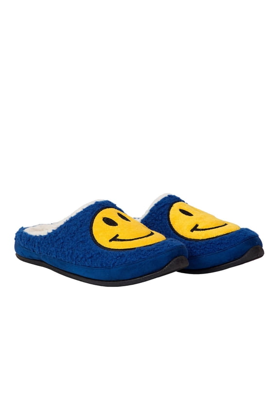 Mens Blue Smiley Face Cushioned Slipperooz Round Toe Slip On Slippers Shoes 9 M