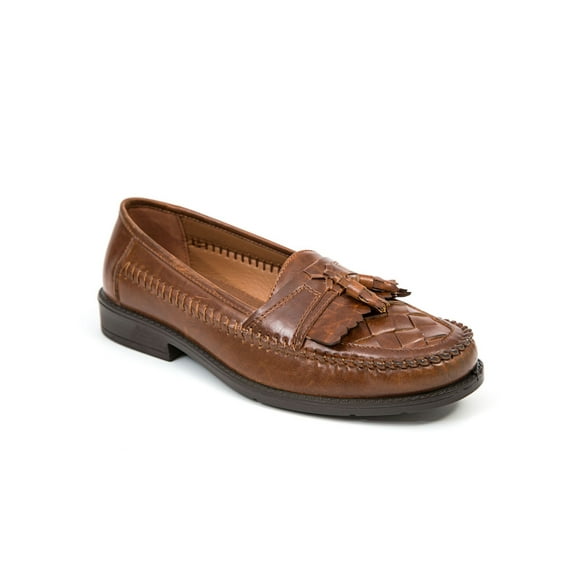 DEER STAGS Mens Brown Tasseled Herman Round Toe Block Heel Slip On Loafers Shoes 10.5 W