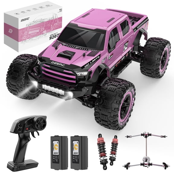 DEERC 1:10 Fast RC Cars for Adults, 4X4 High Speed RC Truck Crawler, 48 KM/H, Pink All Terrain Hobby Remote Control Monster Truck with 2 Modular Batteries, Toy Vehicle Gift for Kids