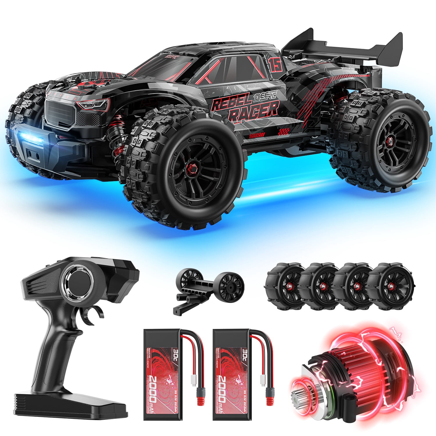 DEERC 1:14 Fast Brushless RC Car for Adults, Max 46+ mph Off-Road