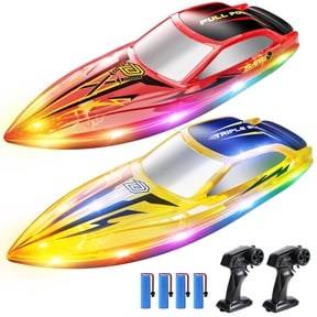 DEERC 2 Pack 13 inch Remote Control Boat for Kids, 4 Batteries, 2.4Ghz RC Racing Boat with LED Lights for Pools and Lakes, Summer Water Toy Gift for Boys 8-12