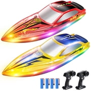 DEERC 2 Pack 13 inch Remote Control Boat for Kids, 4 Batteries, 2.4Ghz RC Racing Boat with LED Lights for Pools and Lakes, Summer Water Toy Gift for Boys 8-12