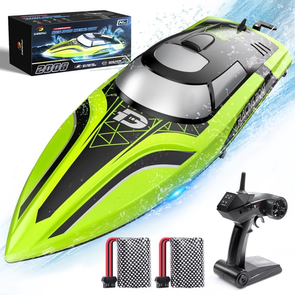 DEERC 2008 RC Boat with LED Light, 30+ Mins, Self Righting Remote Control Boat for Pools and Lakes, 20+ MPH, 2.4GHz Racing Boats W/ 2 Batteries, Pool Toys for Kids, Radio Controlled Watercraft