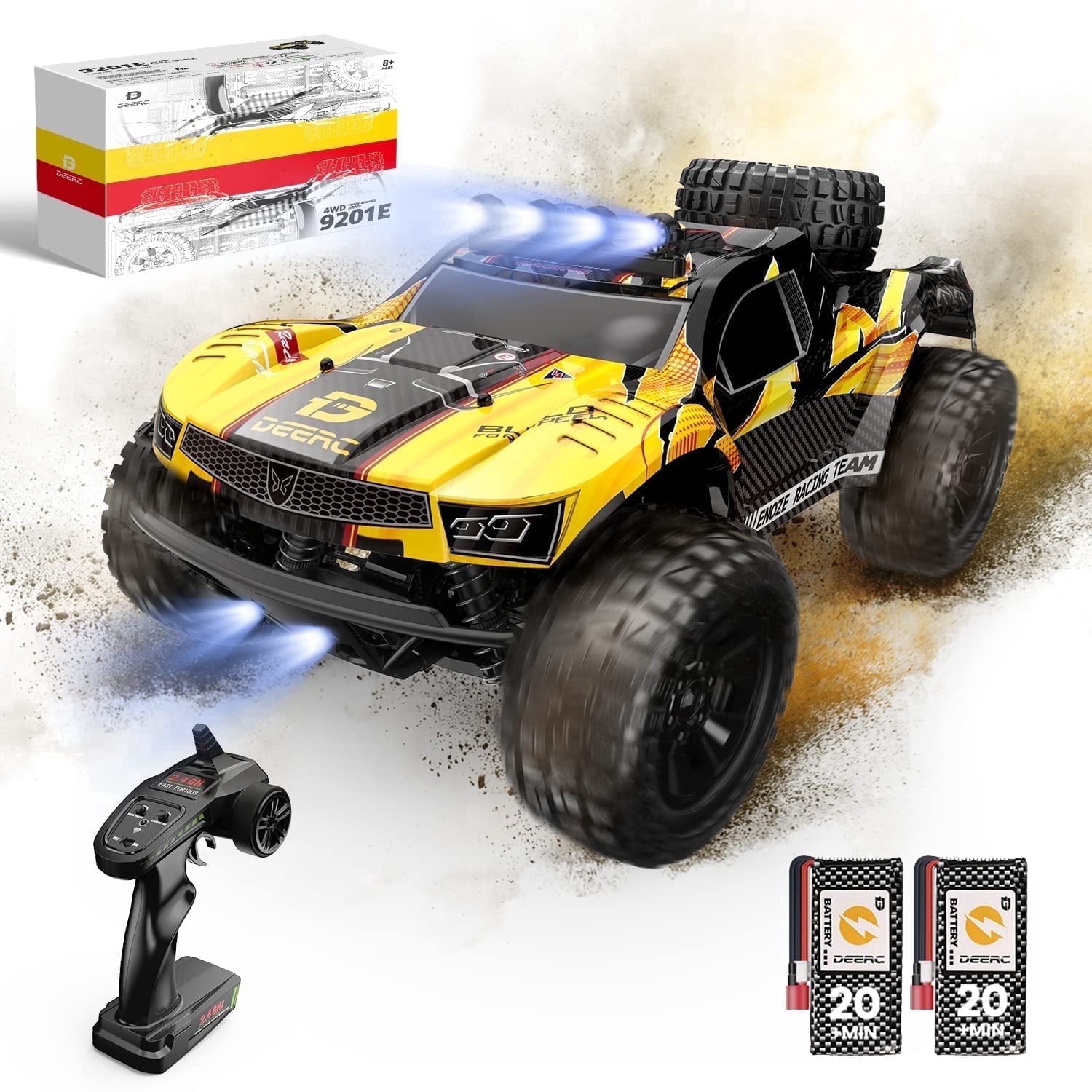 DEERC 9201E 1:10 Large Remote Control Truck with Lights, Fast